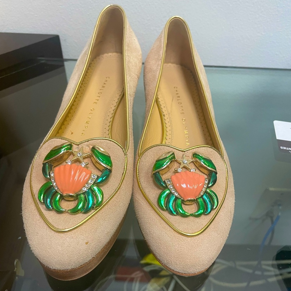 Charlotte Olympia Peach Suede Birthday Zodiac Cancer Ballet Size 37 Flats